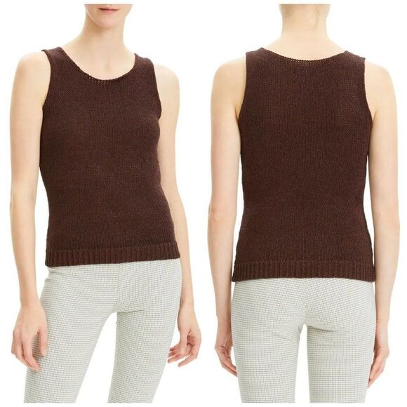 Theory Brown Knit Merletto Shell Sleeveless Sweater Top - Picture 2 of 14